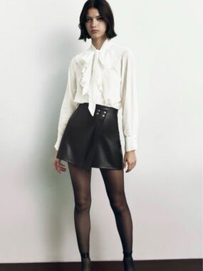 Zara Black Faux Leather Wrap Mini Skirt